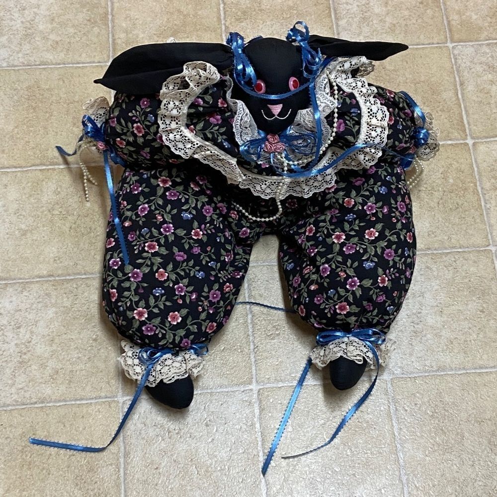 VTG, Rabbit 🐇 Floral Doll Outfit with Lace and Blue Ribbons Easter Home Decor